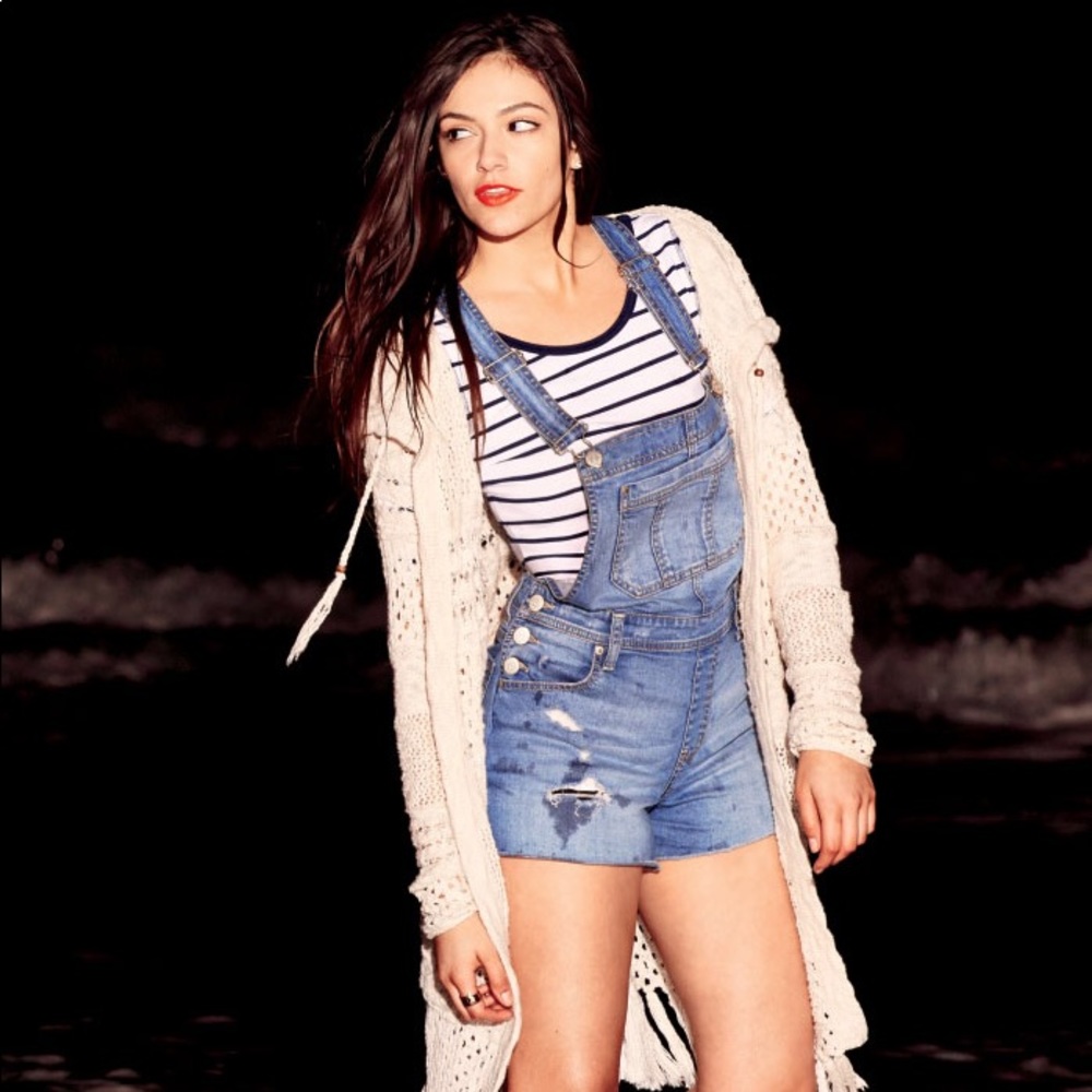 Bethany Mota Distressed Denim Shortalls